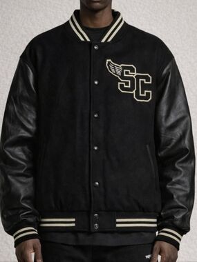 Steel City Varsity Letterman Jacket Black Faux Leather Sleeve Sz XXL NWT